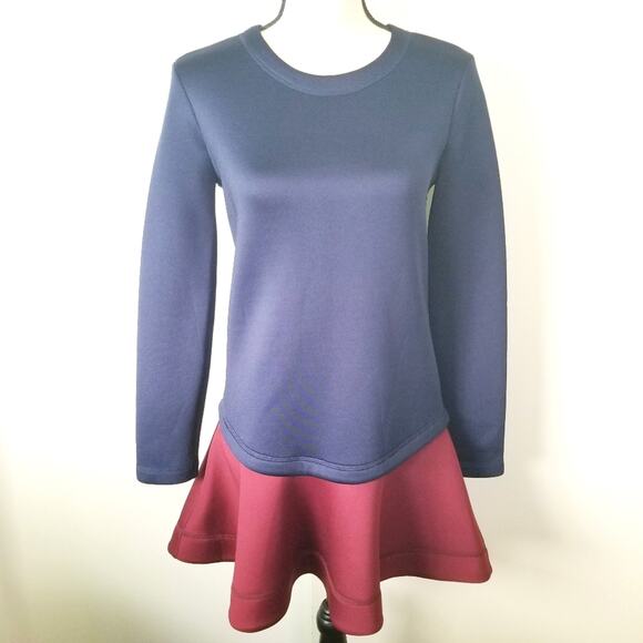 BCBGMAXAZRIA Genesa Dress XS Color Block Long Sleeve Scuba Fit Flare Academia - Picture 3 of 12